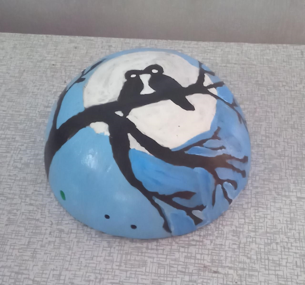 coconut shell bowl with painting art made by trainee