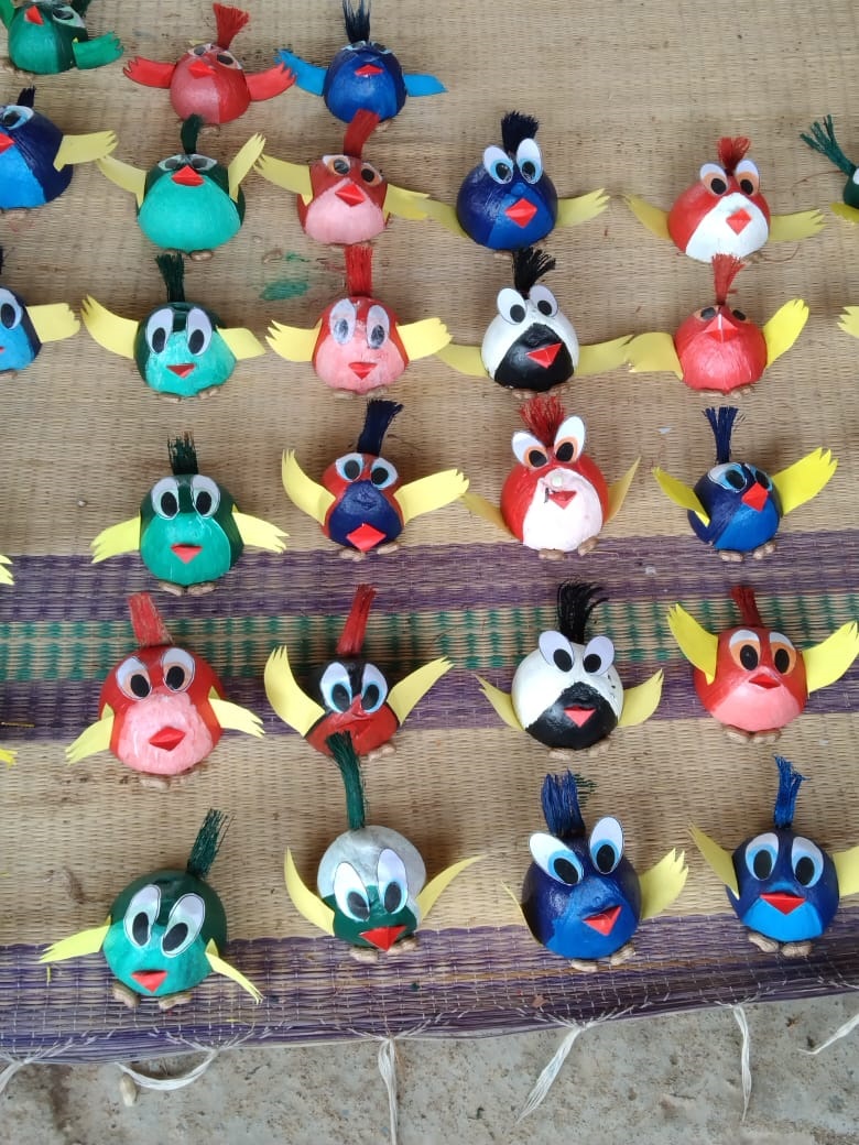 Coconut shell Angry Birds with Chart paper drawing made by trainees