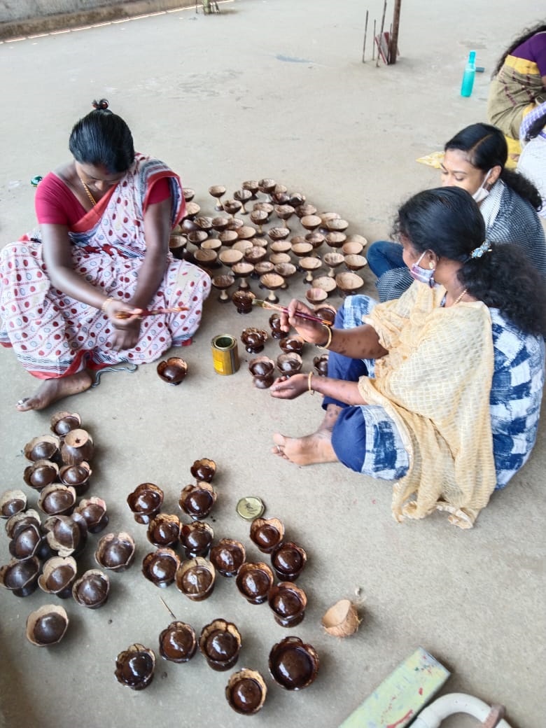Coconut shell Agarbatti stand developed by trainees